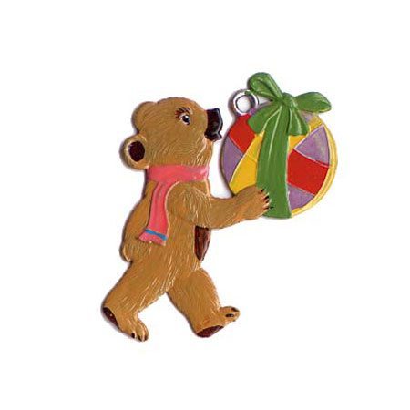 Teddy with ball - hanging pewter ornament