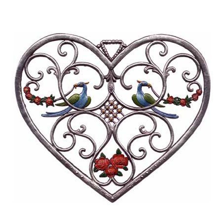 Heart with birds - hanging pewter ornament