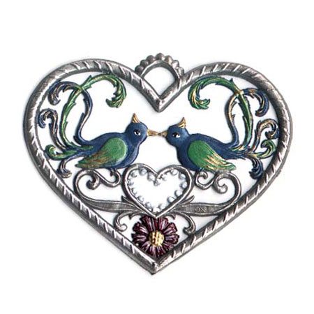 Heart with birds - hanging pewter ornament