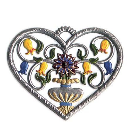 Heart with bellflowers - hanging pewter ornament