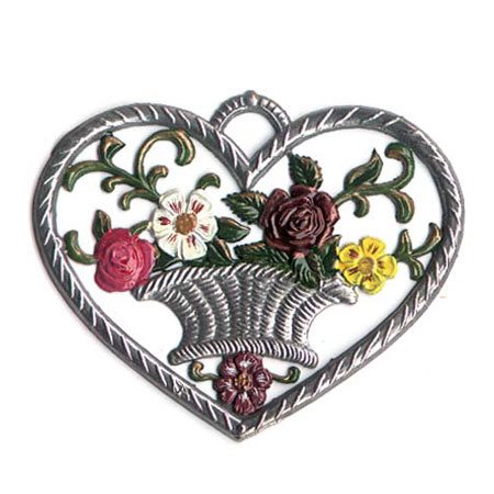 Heart with flowerbasket - hanging pewter ornament