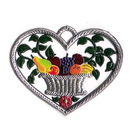 Herz mit Obstkorb - hängendes Zinnbild