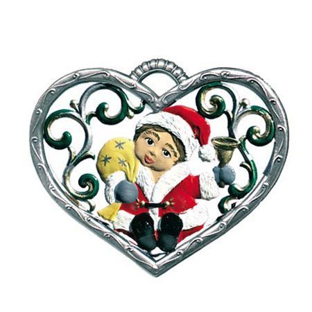Heart with little Santa - hanging pewter ornament