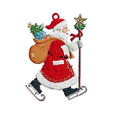 Santa on skates - hanging pewter ornament