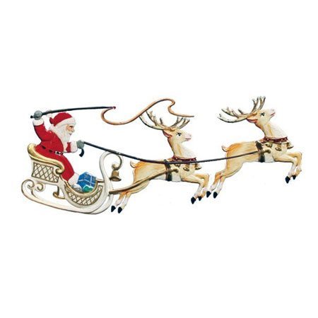 Santa in reindeer sleigh - hanging pewter ornament