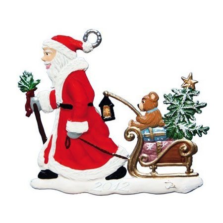 Santa pulling sleigh - hanging pewter ornament