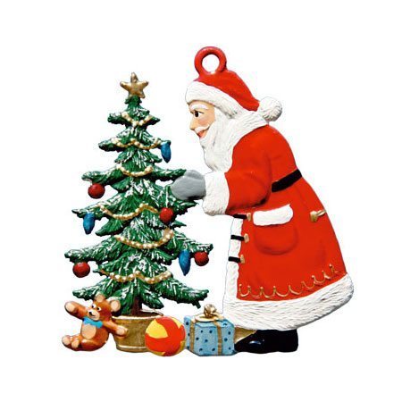 Santa decorating - hanging pewter ornament
