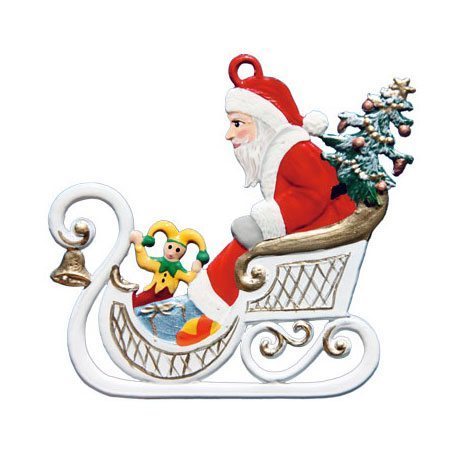 Santa in sleigh - hanging pewter ornament