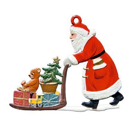 Santa pushing sleigh - hanging pewter ornament