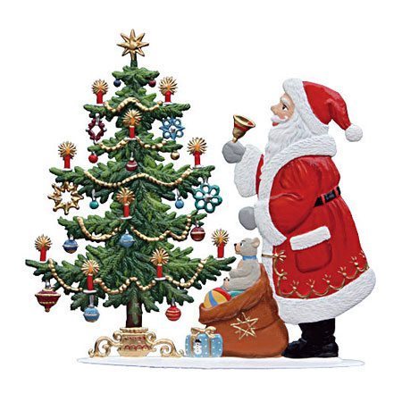 Santa at the Christmas tree - standing pewter ornament