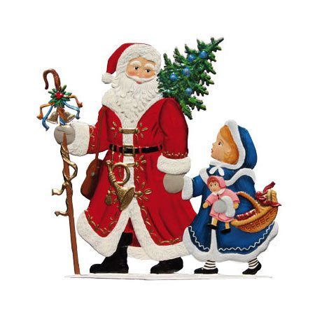 Santa with child - standing pewter ornament