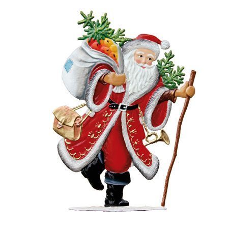 Santa with bag and cane - standing pewter ornament