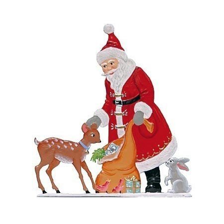Santa with fawn - standing pewter ornament