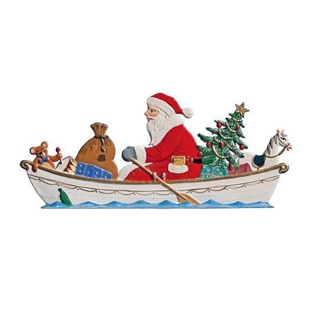 Santa in skiff - standing pewter ornament