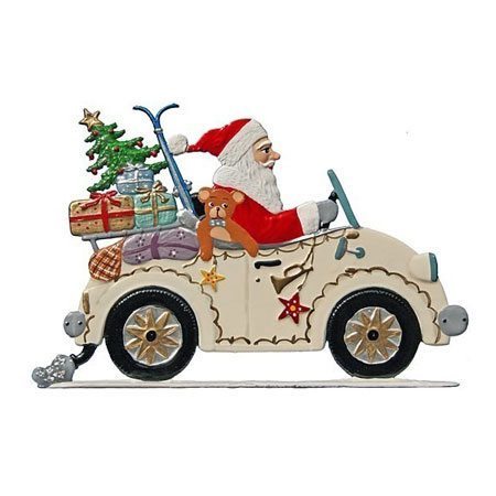 Santa car ride - standing pewter ornament