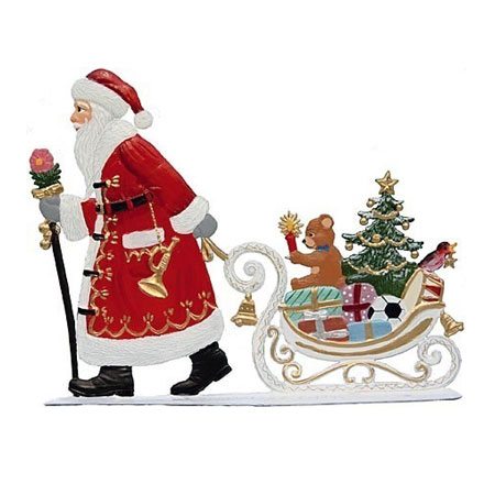 Santa pulling sled - standing pewter ornament