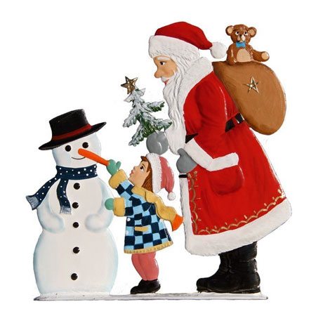 Santa and snowman - standing pewter ornament