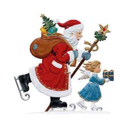 Skating Santa - standing pewter ornament