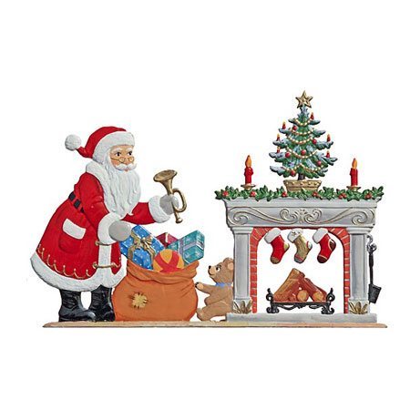 Santa at chimney fire - standing pewter ornament