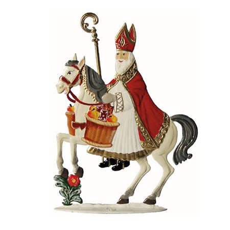 Saint Nicholas on horseback - standing pewter ornament