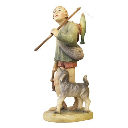 ANRI - Shepherd with fishing rod and dog - Karl Kuolt nativity - Cecconi